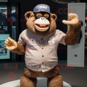 Tan Gorilla mascot costume character dressed with a V-Neck Tee and Berets