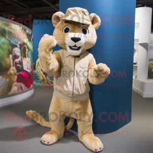 Beige Puma mascot costume character dressed with a Corduroy Pants and Cufflinks