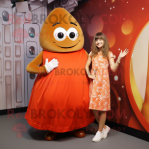 Rust Shakshuka mascot costume character dressed with a A-Line Dress and Watches
