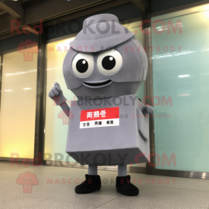 Gray Miso Soup mascot costume character dressed with a Mini Skirt and Briefcases