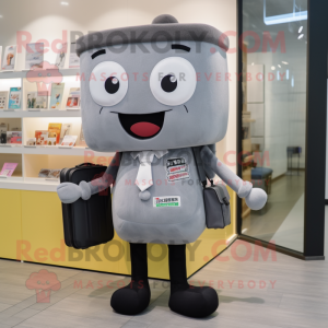 Gray Miso Soup mascot costume character dressed with a Mini Skirt and Briefcases