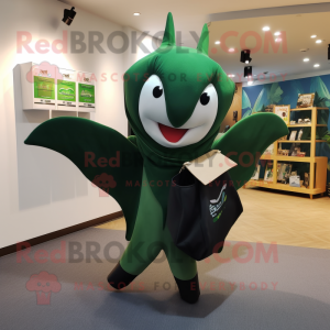 Forest Green Manta Ray mascot costume character dressed with a Henley Shirt and Clutch bags