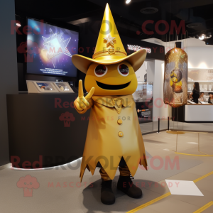 Gold Witch'S Hat mascot costume character dressed with a Tank Top and Tie pins