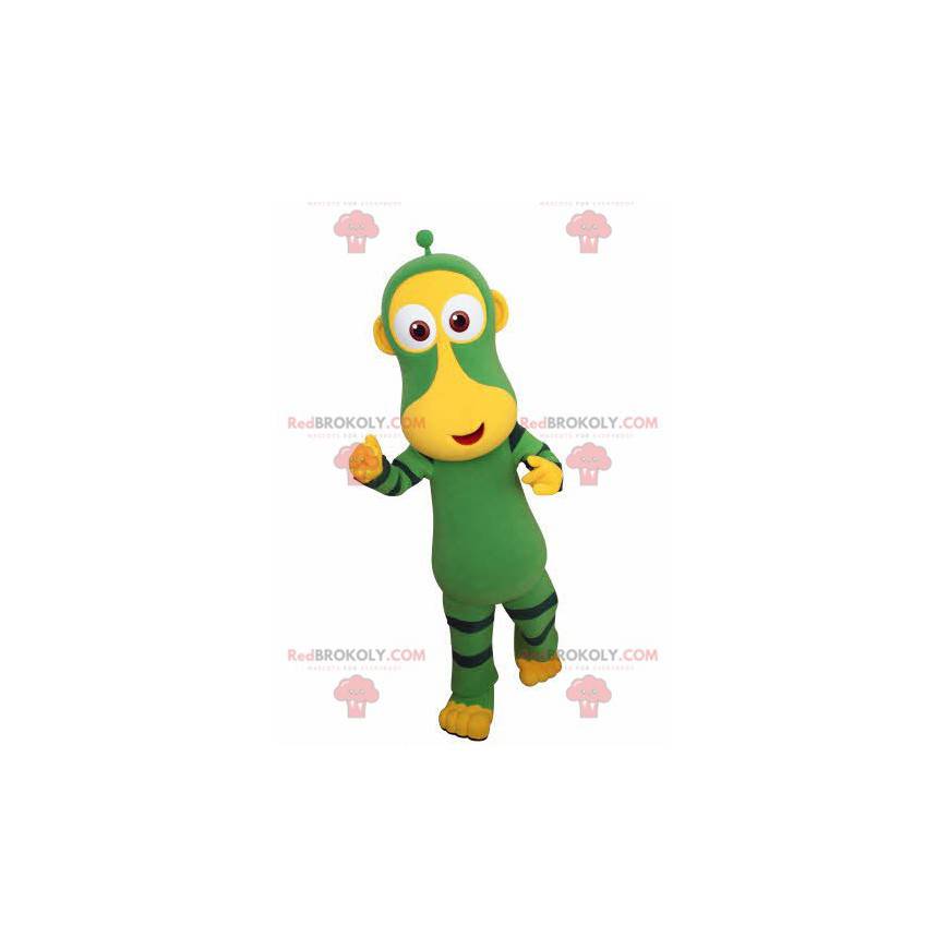 Mascota mono verde y amarillo. Mascota animal futurista -