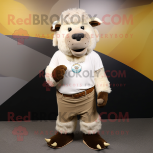 Cream Buffalo mascot costume character dressed with a Chinos and Foot pads