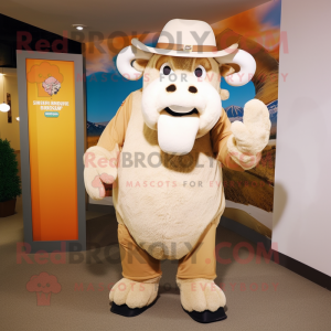 Cream Buffalo mascot costume character dressed with a Chinos and Foot pads