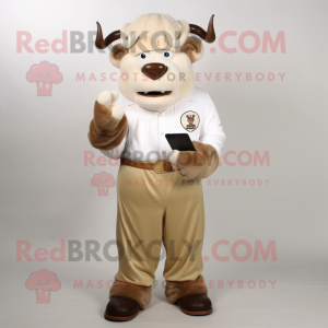 Cream Buffalo mascot costume character dressed with a Chinos and Foot pads