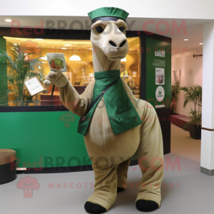 Forest Green Camel mascot costume character dressed with a Wrap Skirt and Pocket squares