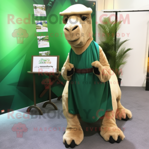 Forest Green Camel mascot costume character dressed with a Wrap Skirt and Pocket squares