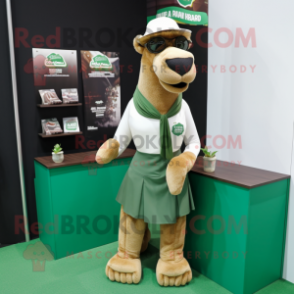 Forest Green Camel mascot costume character dressed with a Wrap Skirt and Pocket squares