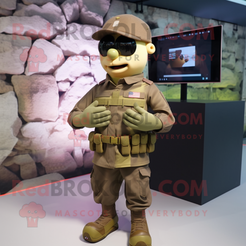 nan Army Soldier mascot costume character dressed with a Board Shorts and Smartwatches