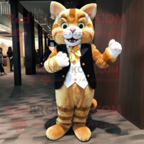 Gold Cat mascot costume character dressed with a Corduroy Pants and Cufflinks