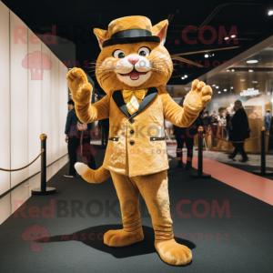 Gold Cat mascot costume character dressed with a Corduroy Pants and Cufflinks
