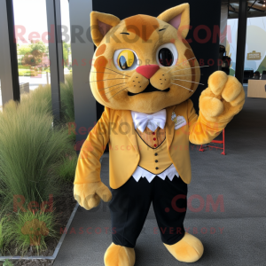 Gold Cat maskot kostym...