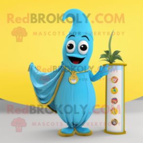 Sky Blue Banana mascot costume character dressed with a Wrap Dress and Keychains