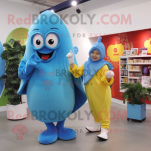 Sky Blue Banana mascot costume character dressed with a Wrap Dress and Keychains