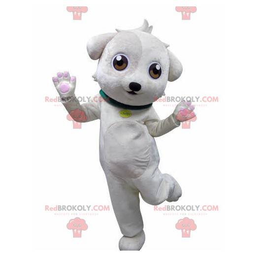 Lieve en schattige witte hond mascotte - Redbrokoly.com