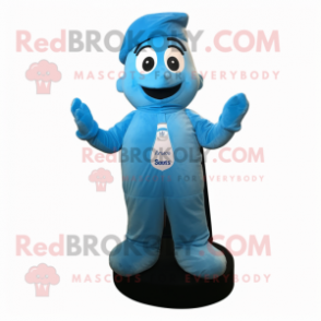 Sky Blue Hourglass mascot costume character dressed with a Overalls and Foot pads