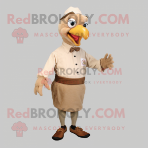 Beige Turkey mascot costume character dressed with a Dress Shirt and Foot pads