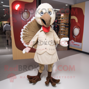 Beige Turkey mascot costume character dressed with a Dress Shirt and Foot pads