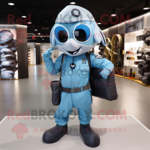 Cyan Air Force Soldier mascot costume character dressed with a Dungarees and Briefcases