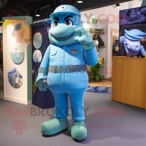 Cyan Air Force Soldier mascot costume character dressed with a Dungarees and Briefcases