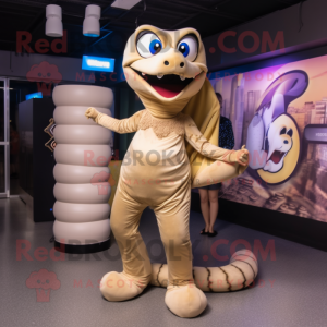 Beige Anaconda mascot costume character dressed with a Mini Skirt and Wraps