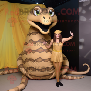 Beige Anaconda mascot costume character dressed with a Mini Skirt and Wraps