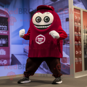 Maroon Soda Can mascot costume character dressed with a Joggers and Digital watches