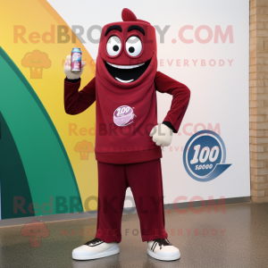 Maroon Soda Can mascot costume character dressed with a Joggers and Digital watches