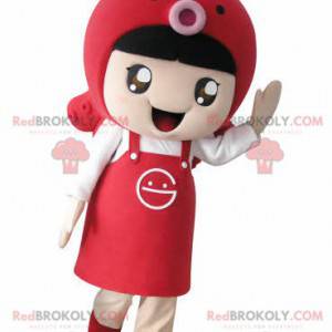 Mascotte meisje met een schort en een vis - Redbrokoly.com