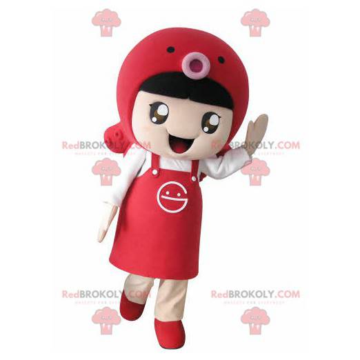 Mascotte meisje met een schort en een vis - Redbrokoly.com
