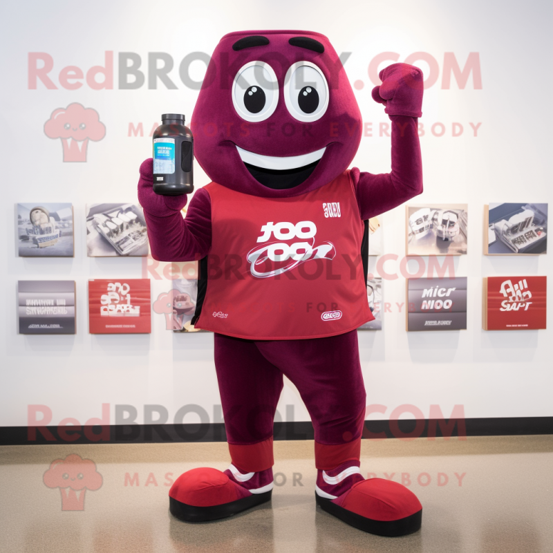 Maroon Soda Can mascot costume character dressed with a Joggers and Digital watches