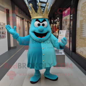 Turquoise Queen mascot costume character dressed with a Oxford Shirt and Wallets