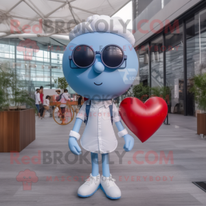 White Heart Shaped Balloons mascot costume character dressed with a Chambray Shirt and Sunglasses