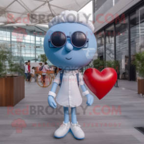 White Heart Shaped Balloons mascot costume character dressed with a Chambray Shirt and Sunglasses