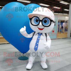 White Heart Shaped Balloons mascot costume character dressed with a Chambray Shirt and Sunglasses
