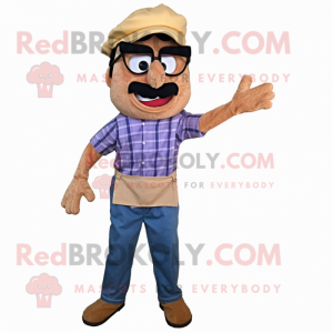 Tan Spaghetti mascot costume character dressed with a Jeans and Eyeglasses