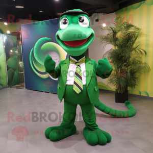 Forest Green Python mascot costume character dressed with a Polo Tee and Bow ties