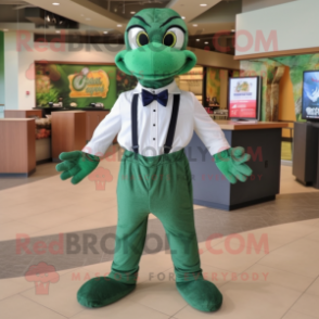 Forest Green Python mascot costume character dressed with a Polo Tee and Bow ties