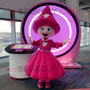 Magenta Tooth Fairy mascot costume character dressed with a Circle Skirt and Berets