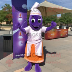 Lavender Tikka Masala mascot costume character dressed with a Wrap Dress and Pocket squares