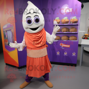 Lavender Tikka Masala mascot costume character dressed with a Wrap Dress and Pocket squares