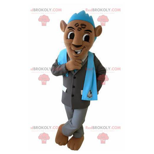 Brown tiger mascot with a suit and a blue crest - Redbrokoly.com