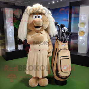 Tan Golf Bag maskot kostume...