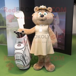 Tan Golf Bag maskot kostym...