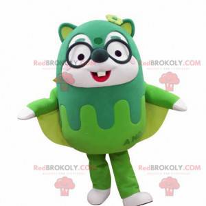 Mascote esquilo voador verde com óculos - Redbrokoly.com