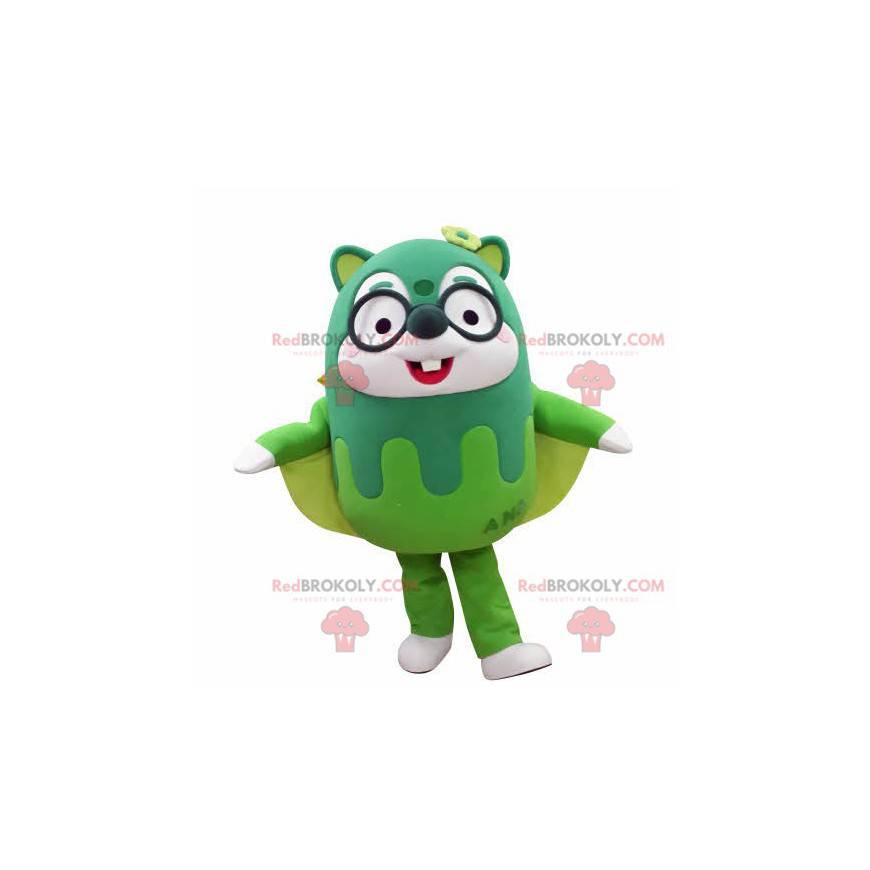 Mascote esquilo voador verde com óculos - Redbrokoly.com