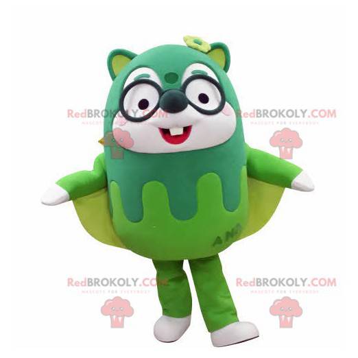 Mascote esquilo voador verde com óculos - Redbrokoly.com