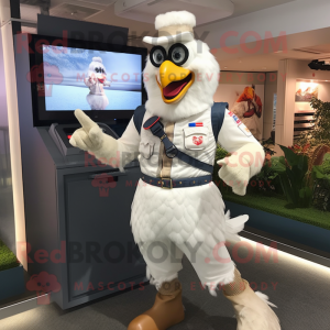 White Roosters mascot costume character dressed with a Cargo Pants and Digital watches